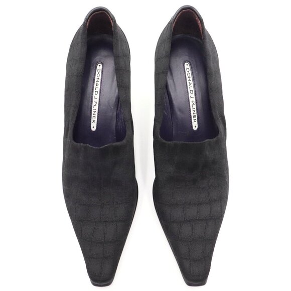 Donald J Pliner Lacia Womens Sz 7M US Black Canvas‎ Croc Print Pointed Toe Pumps - Picture 3 of 9